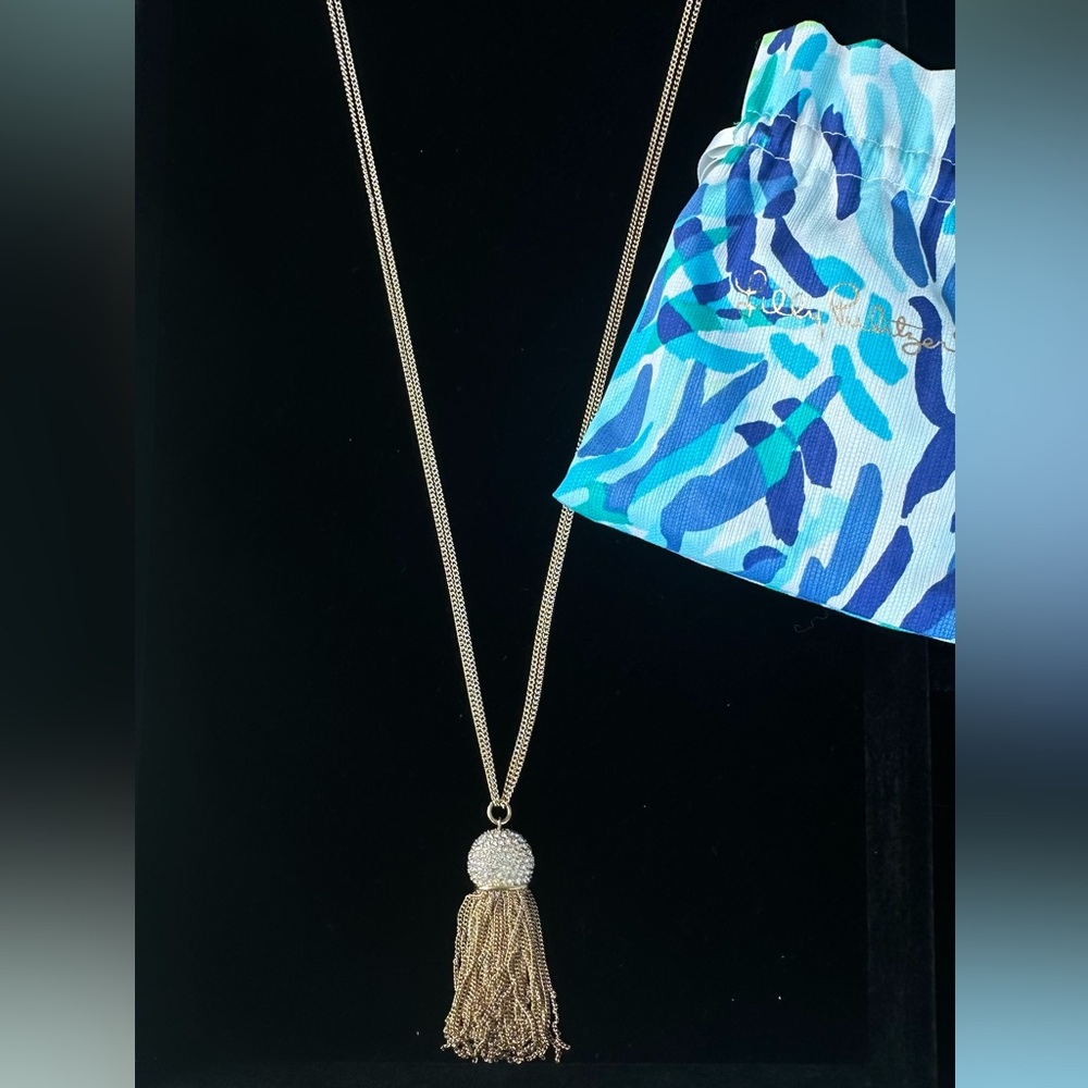 Lilly Pulitzer Rhinestone Fringe Tassel Dangle Necklace